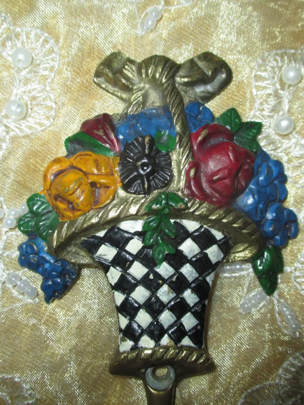 Retired MacKensie-Childs Flower Basket/Courtly Check Hook